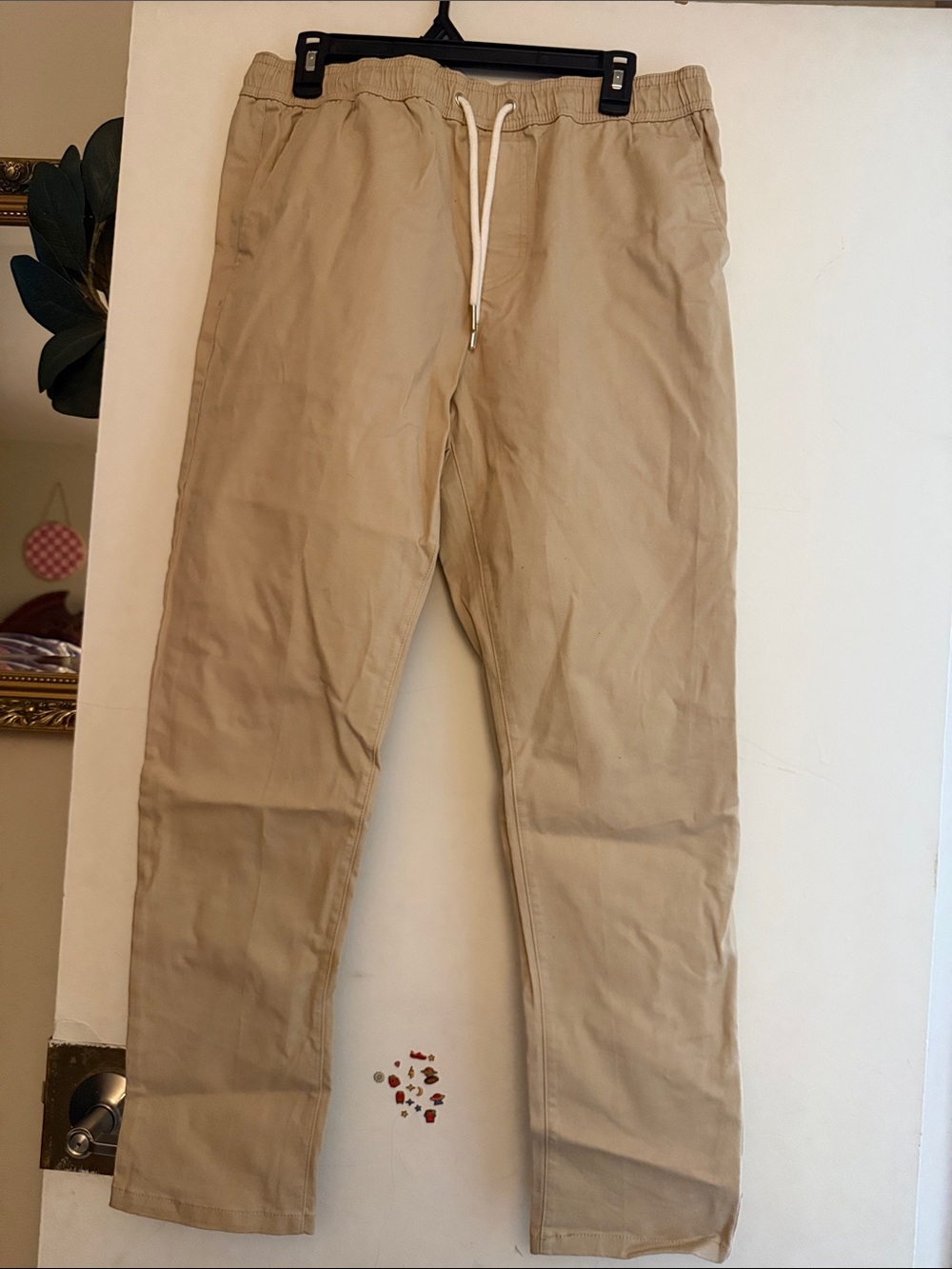 Men's Beige Drawstring Casual Pants